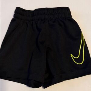 Nike Kids Black Shorts with Neon Yellow Swoosh